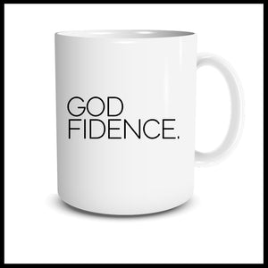 GODFIDENCE. (stacked lettering) Mug