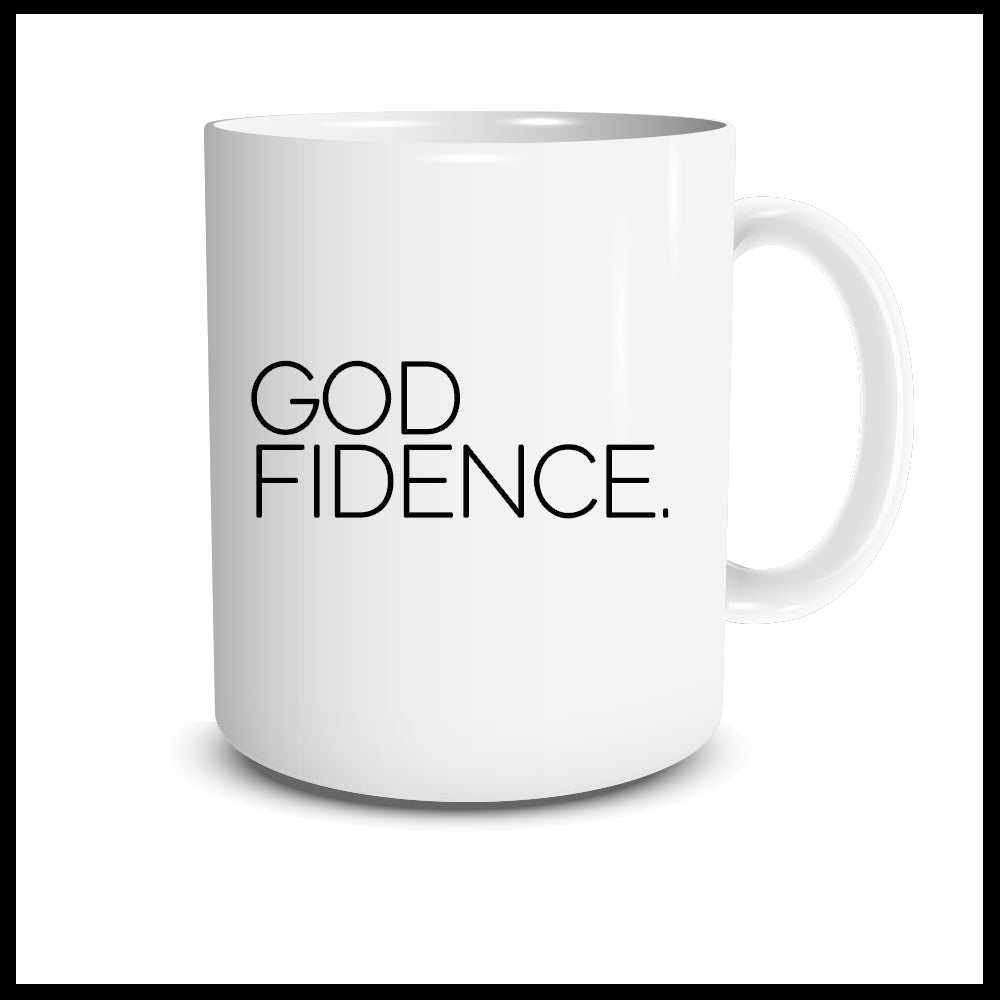 GODFIDENCE. (stacked lettering) Mug