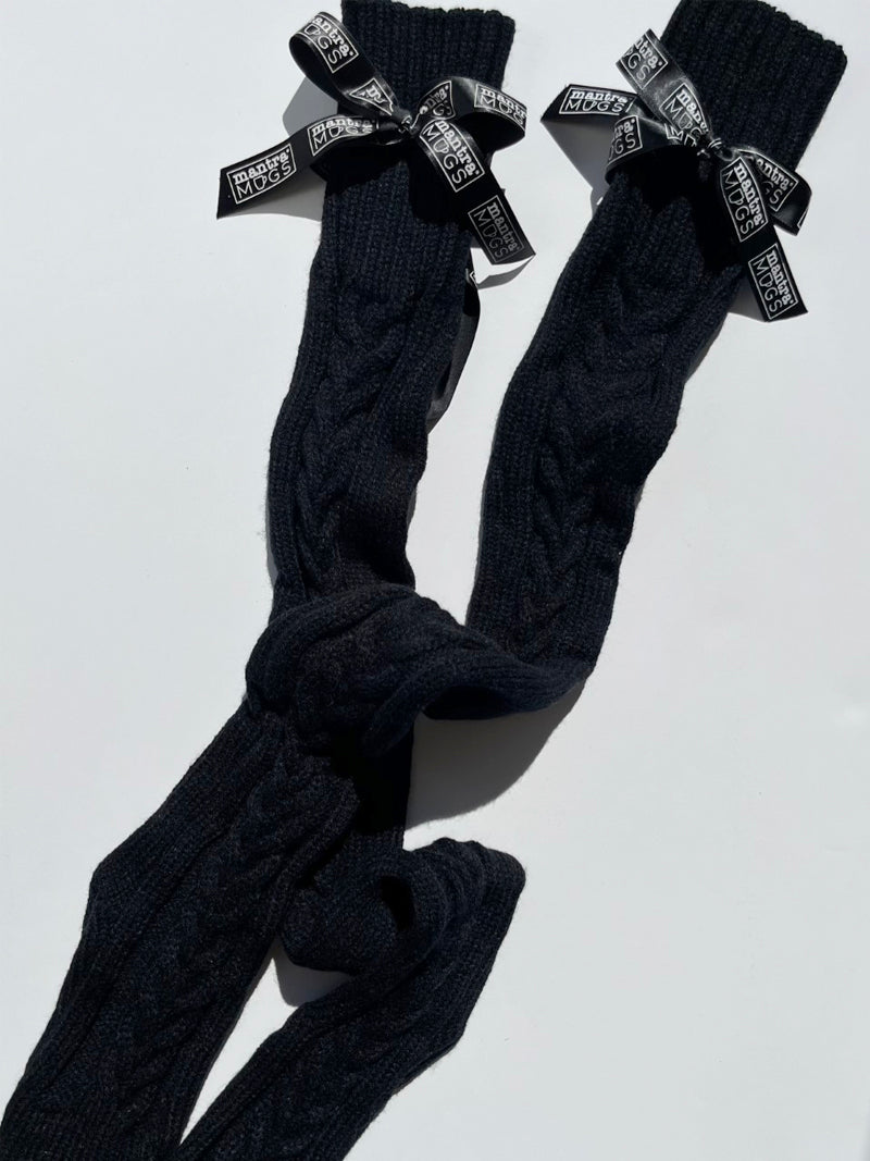 "Warm Thighs" Cableknit Thigh High Socks - BLACK